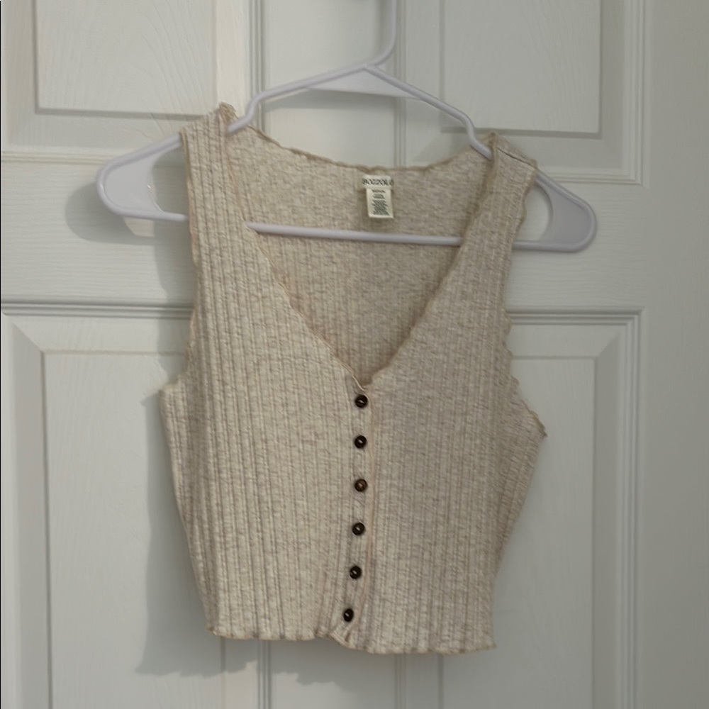 Women's Beige Button-Down Sleeveless Top Medium